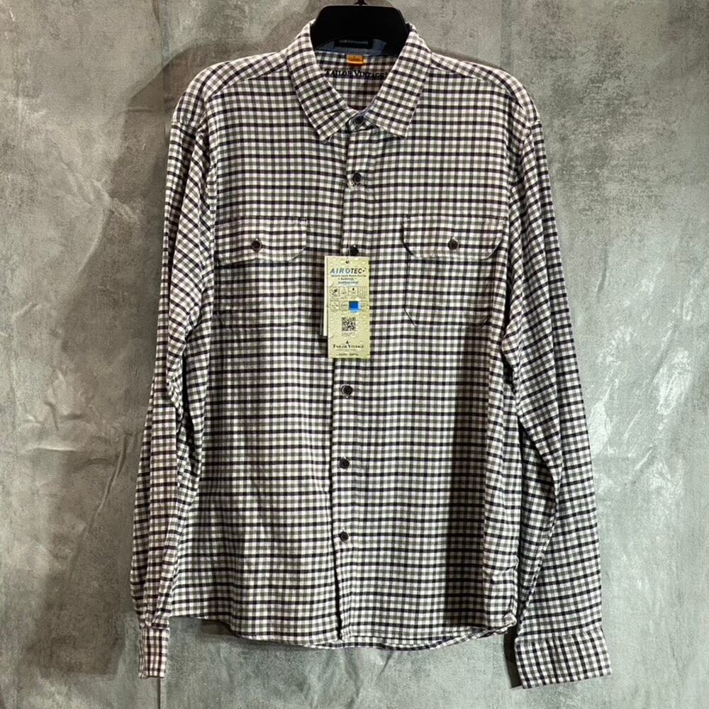 TAILOR VINTAGE Men's Airotec Performance Purple Gingham Long-Sleeve Button-Up